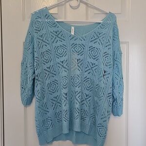 Dokotoo Off-the-Shoulder 3/4 Sleeve Summer Loose Blue Sweater 1X New